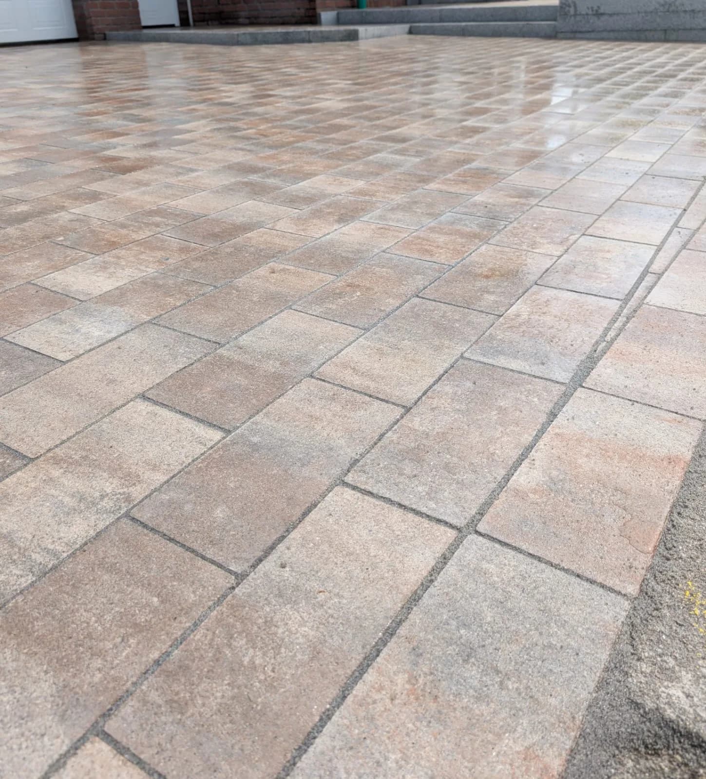 Frisch verlegte Pflasterfläche aus Betonstein an einer Hauseinfahrt von GBN Gartenbau Nord im Kreis Pinneberg